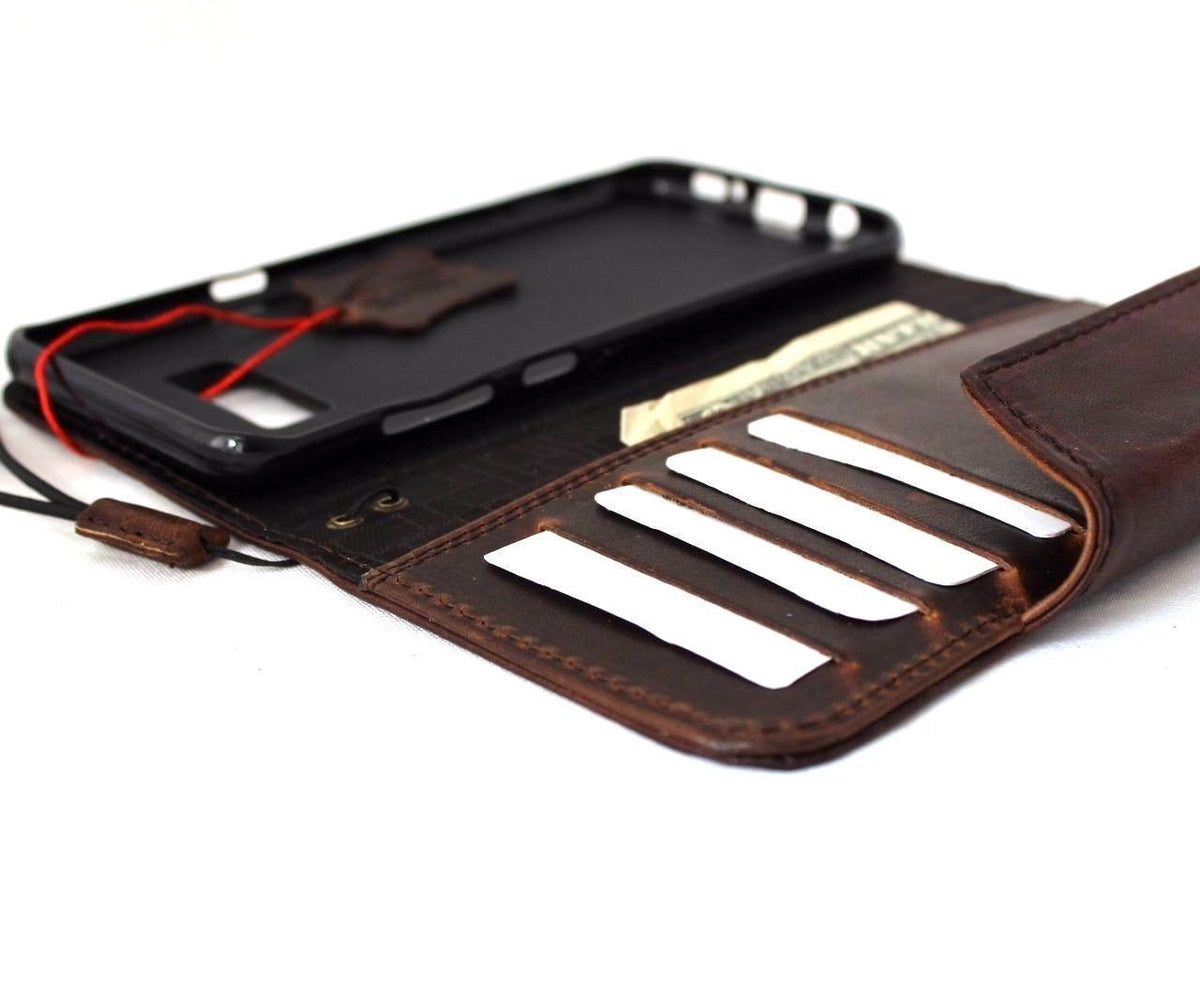Vintage genuine oil leather Samsung Galaxy S8 Plus wallet case with magnetic closure and handmade design.
