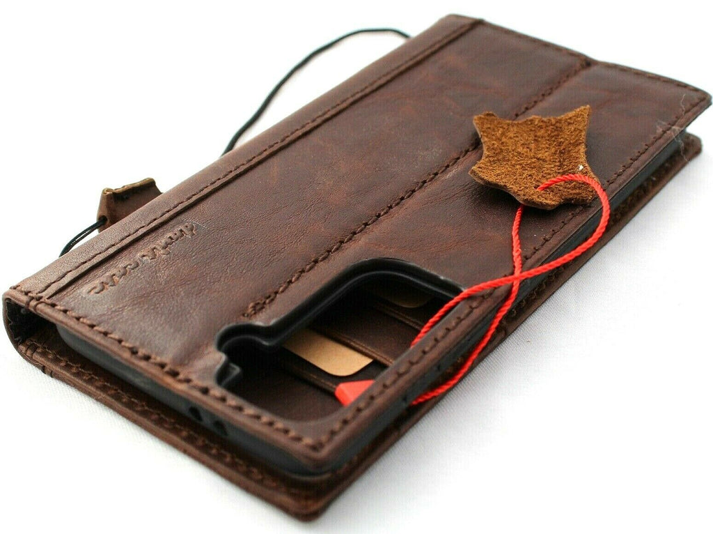 Genuine vintage leather Samsung Galaxy S21 book wallet case with ID window, card slots, and wireless charging holder by DAVISCASE.