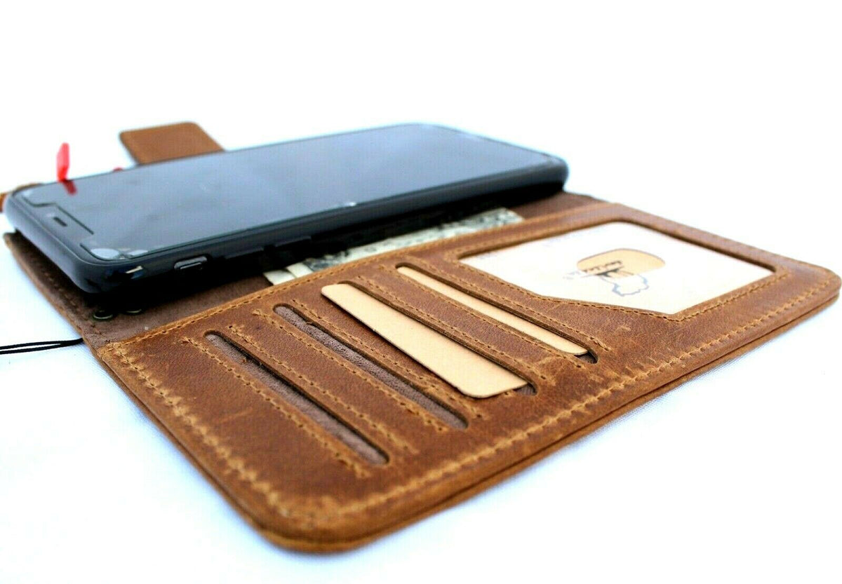 Handmade DAVISCASE full tanned leather iPhone 11 Pro Max case with wallet, credit card slots, ID window, and removable prime holder.