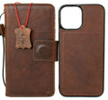 Vintage-style genuine soft leather iPhone 13 Pro Max case with wallet features, ID window, card slots, and magnetic cover by DAVISCASE
