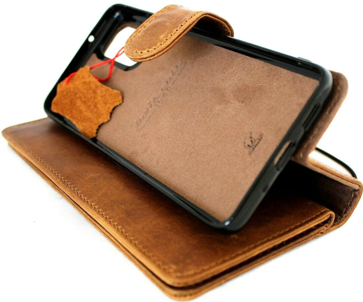 Genuine full leather Samsung Galaxy S20 Plus case by DavisCase with card slots, magnetic stand, and slim, luxury wallet design.