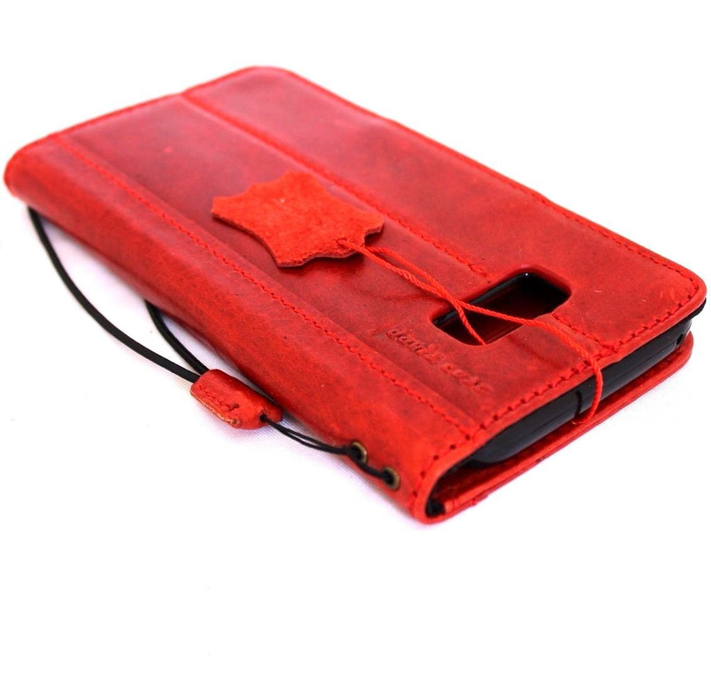 Vintage genuine red leather Samsung Galaxy S8 wallet case with magnetic closure, handmade phone cover with book-style design.
