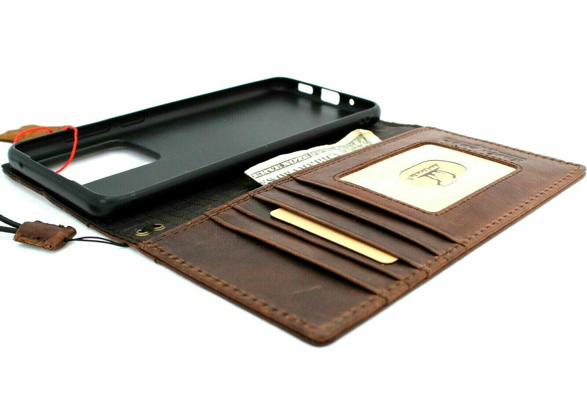 Genuine leather Samsung Galaxy S22 case with wallet, vintage style, full grain leather, DavisCase luxury eagle design, handmade.