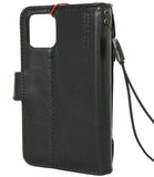 Genuine Full Leather Case For Apple iPhone 12 Mini Book Wallet Vintage Design Credit Card Slots Soft Closure Cover Full Grain Black DavisCase