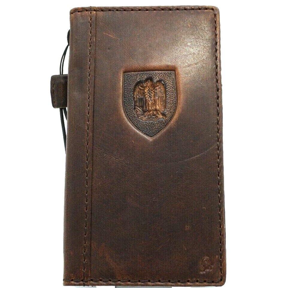 Handmade DAVISCASE leather phone case with vintage art wallet design for Galaxy S and Note series, full grain German leather, cross detail