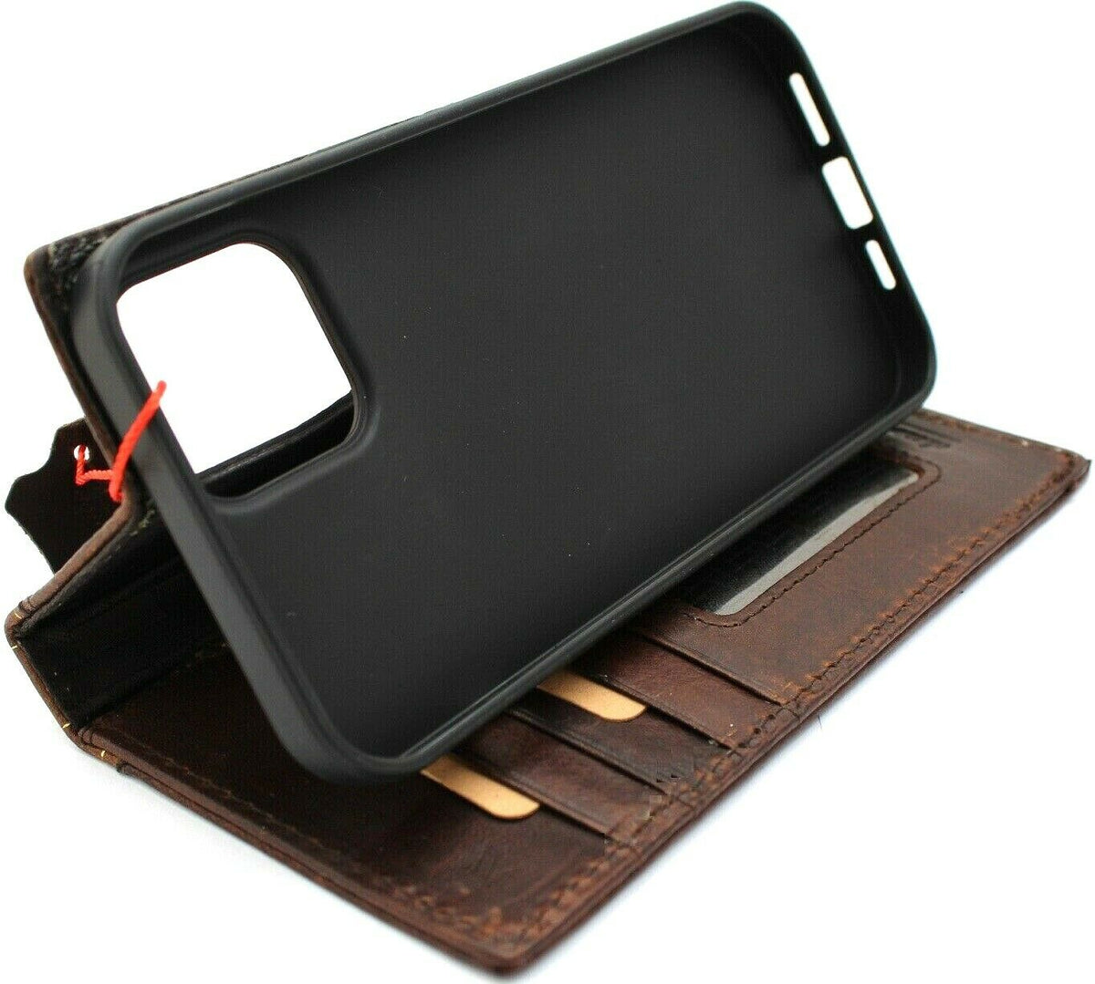 Handmade leather phone case for iPhone 11-15 Pro Max, Galaxy Ultra, and Note 5G with wallet and mini Bible design by DAVISCASE
