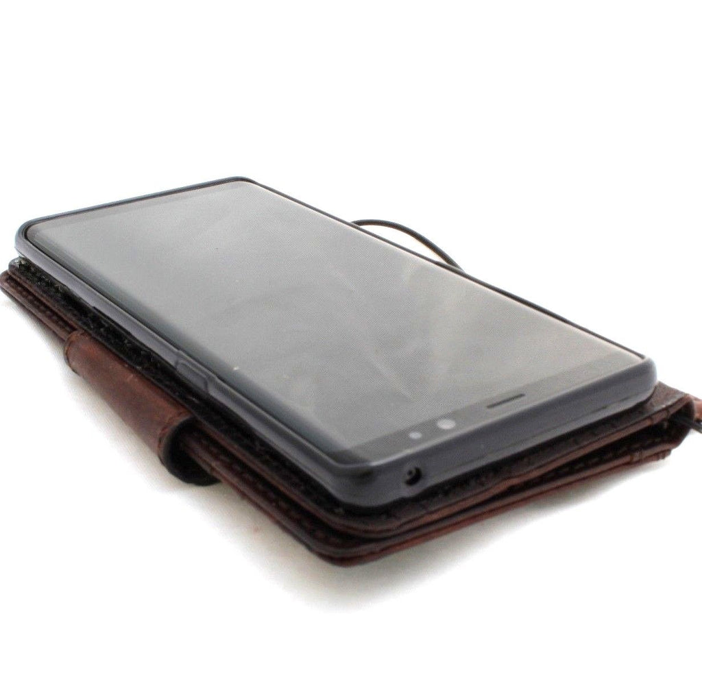 Genuine vintage leather LG G7 phone case with wallet-style design, magnetic cover, soft stand, handmade luxury holder