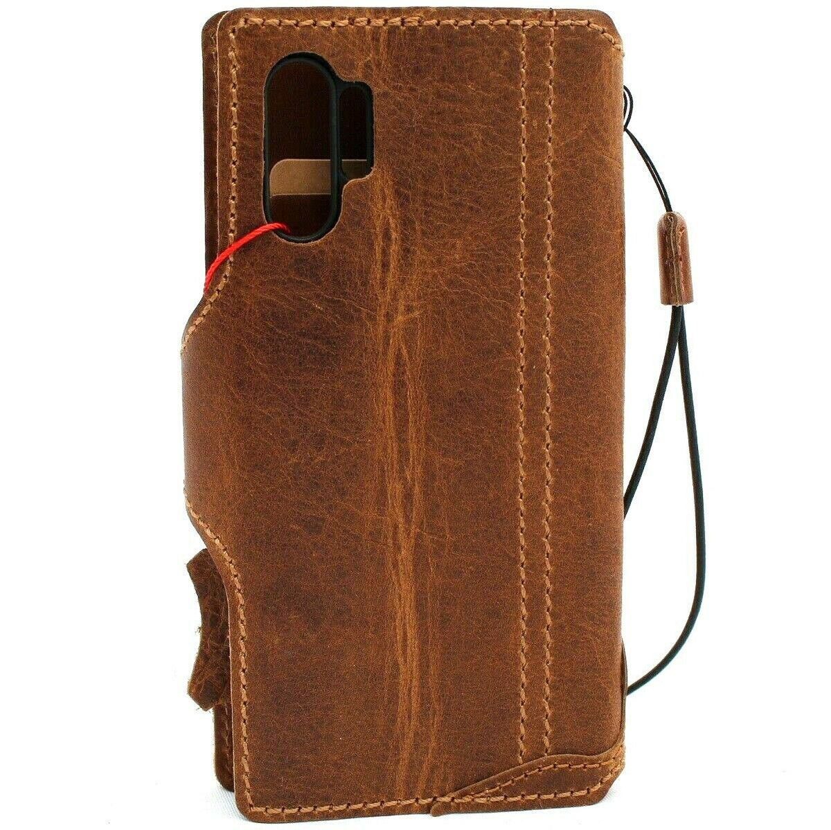 Genuine vintage tan leather Samsung Galaxy Note 10 Plus book wallet case with card slots, rubber stand, slim design, by DAVISCASE