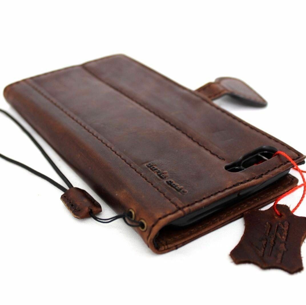 DavisCase genuine dark leather wallet case for iPhone SE 2 2020, slim magnetic cover with card slots, wireless charging compatible