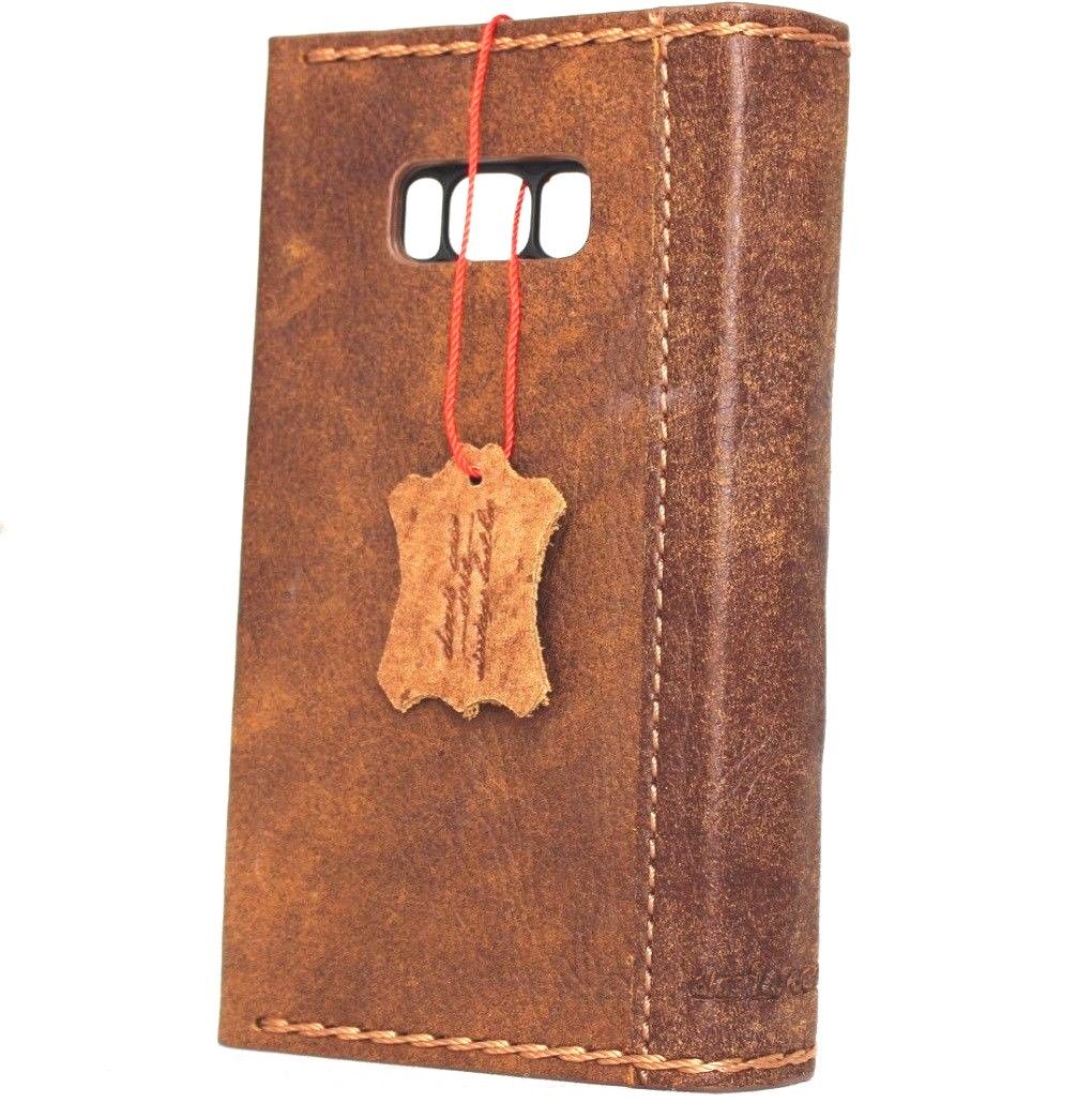 Handmade soft brown leather phone case with card slots for Samsung Galaxy S8 Plus, featuring a book wallet design.