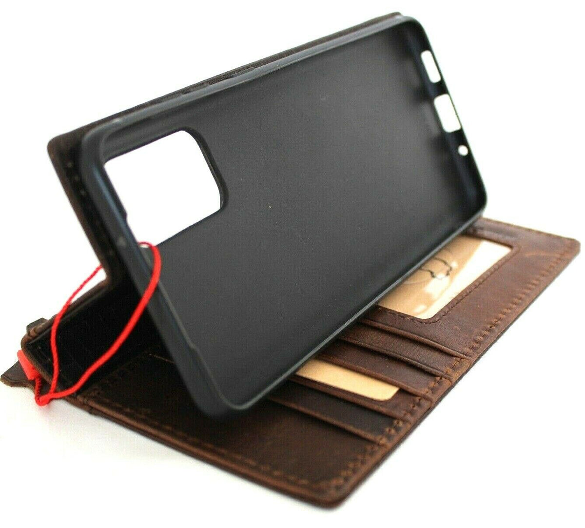 Genuine leather Bible book wallet case for Samsung Galaxy S20 Plus by DAVISCASE with card slots and wireless charging holder.