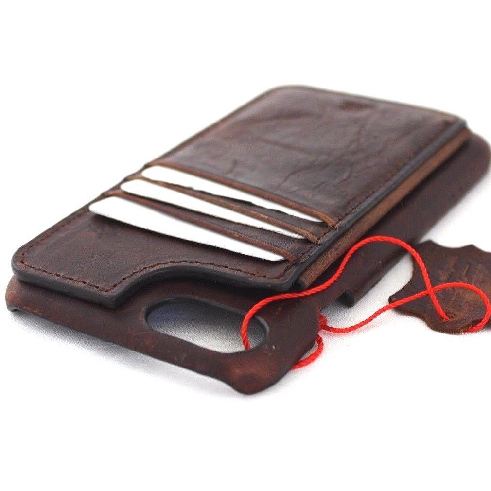Genuine dark leather iPhone SE 2 case with wallet and card holder design by DavisCase, slim fit and stylish for Apple iPhone SE 2