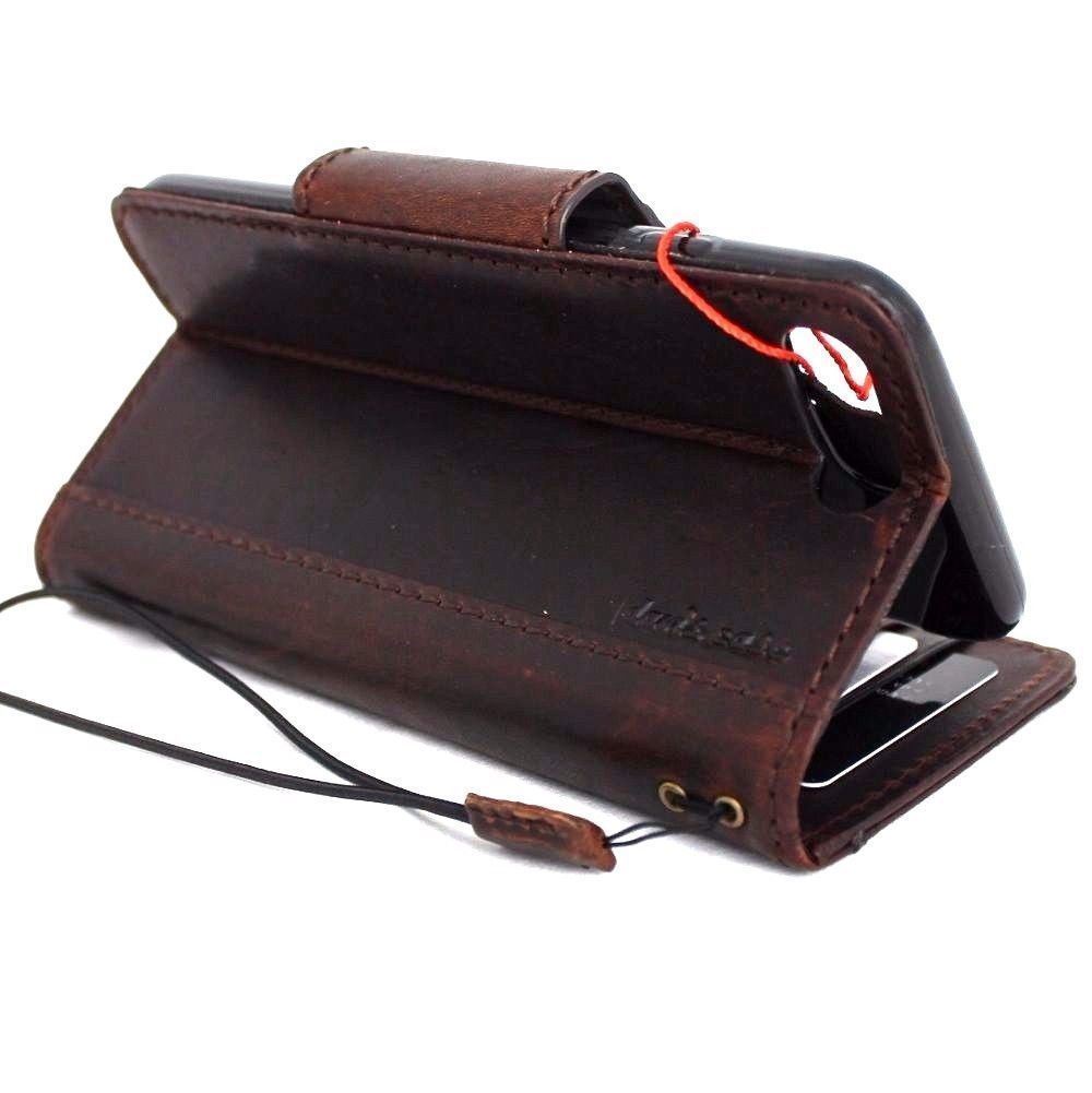DavisCase genuine full leather iPhone 8 book wallet case with magnetic closure and wireless charging compatibility in classic design