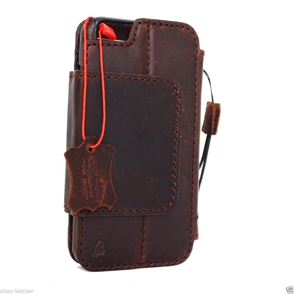 Handmade genuine leather iPhone 6s Plus case with removable cover, wallet design, credit card slots, and magnet closure.