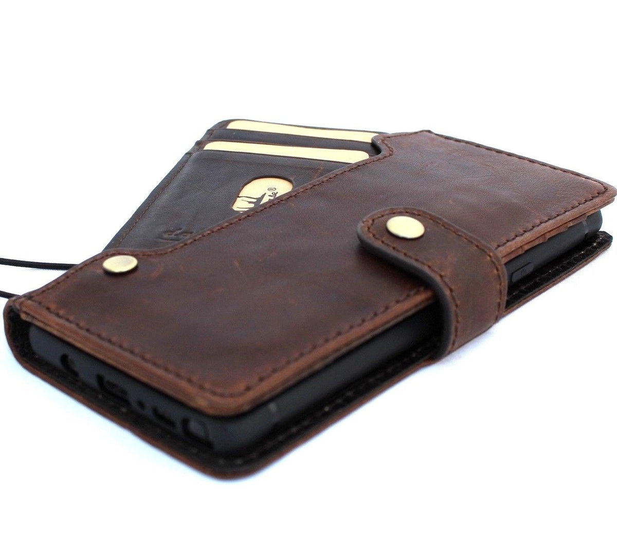 Vintage leather Samsung Galaxy Note 9 case by DAVISCASE with wallet design, card slots, handmade finish, and rubber closure.