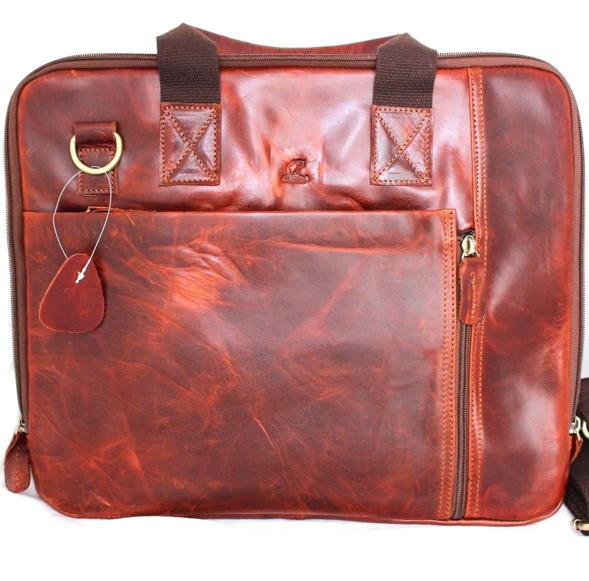 Mens brown leather shoulder bag by DAVISCASE with a crossbody design, suited for business and carrying a laptop.