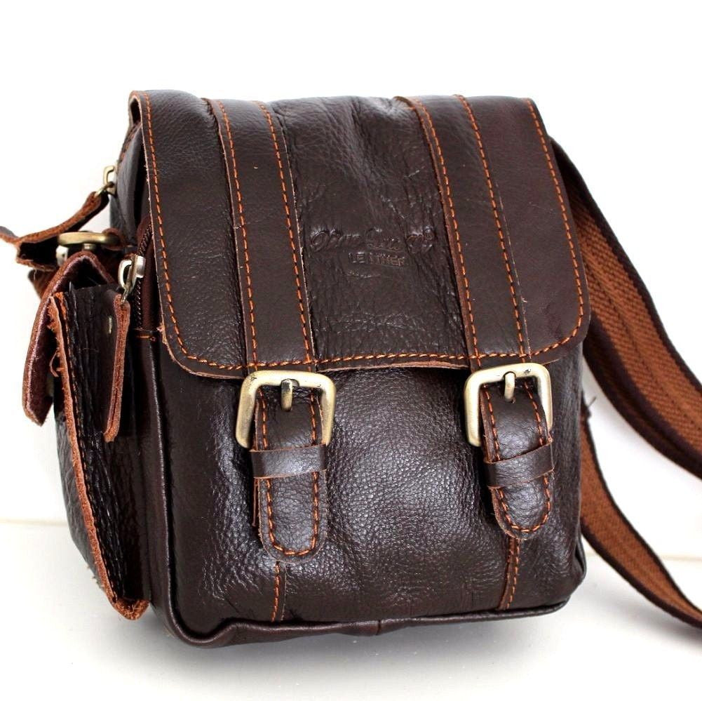 Genuine leather shoulder satchel bag for men, vintage style messenger bag by DAVISCASE with small, classic design.