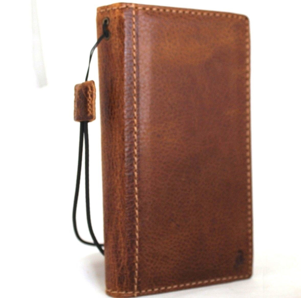 Handmade genuine cow leather iPhone XS case cover wallet with soft holder, slim retro book style by vendor-unknown.