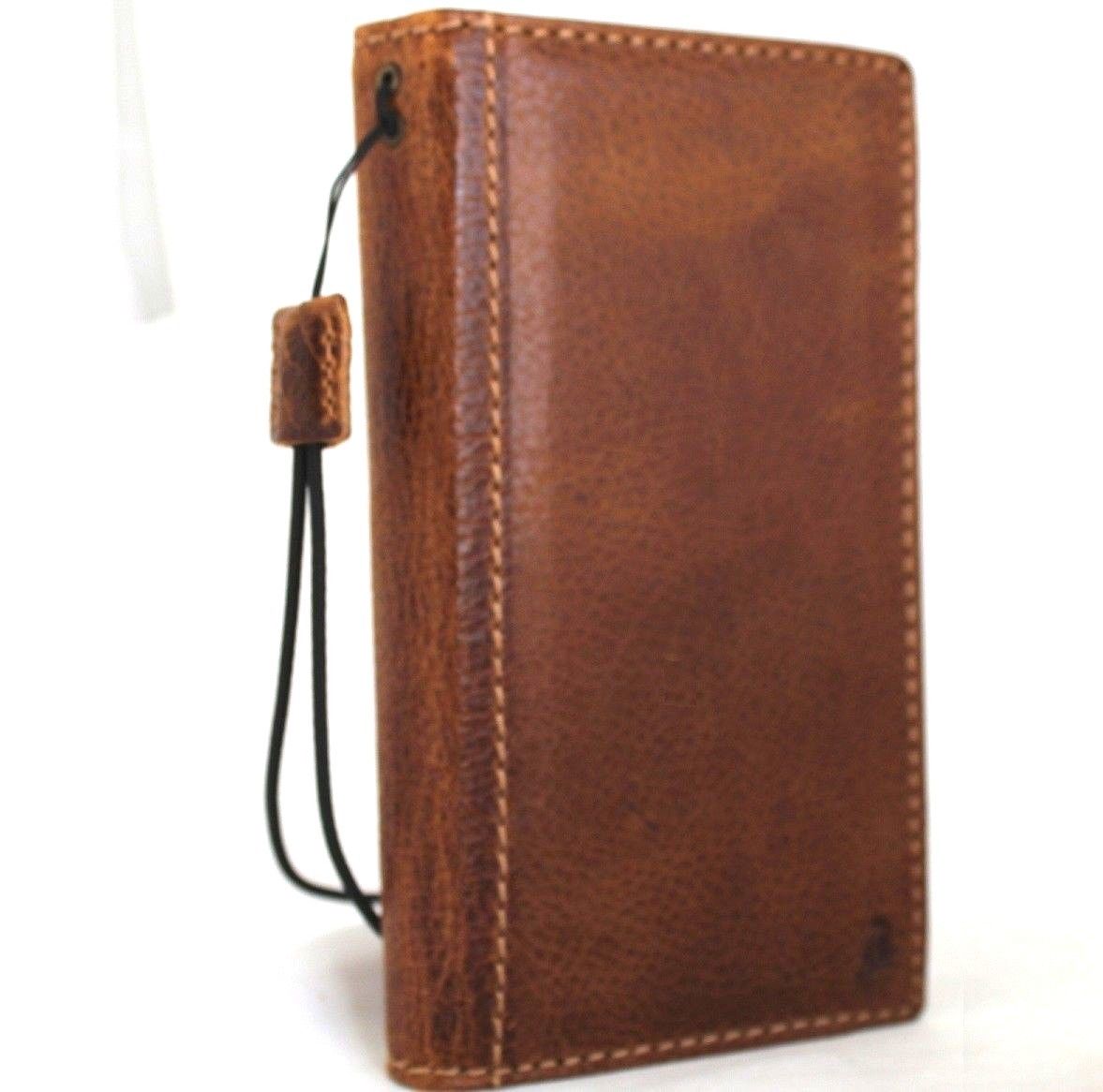 Handmade genuine cow leather iPhone XS case cover wallet with soft holder, slim retro book style by vendor-unknown.