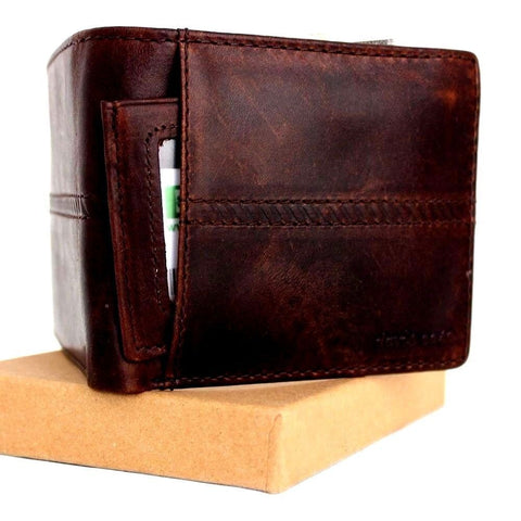 GENUINE VINTAGE LEATHER WALLET for Men Natural Leather  7 Credit Card slots 1 id window 1 Coin Pocket Bills slim brown daviscase