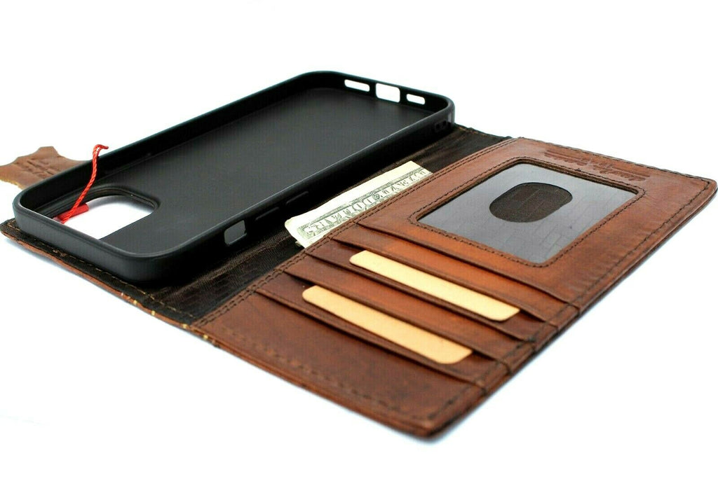 DavisCase handmade genuine leather phone case for iPhone 11-15 Pro Max, Galaxy S21 Ultra, Note 20, A52, and more, vintage wallet style.