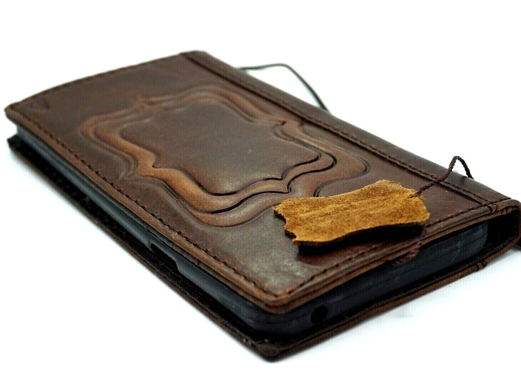 Handcrafted genuine leather phone case for iPhone 12-16 Pro Max, vintage style wallet with embossed design by DAVISCASE.