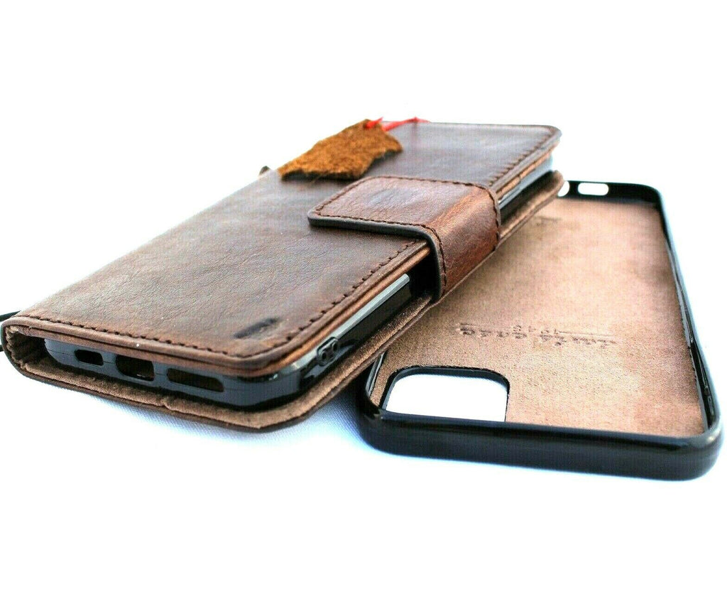 Handmade leather phone case for iPhone 11 Pro Max with wallet credit holder, magnetic closure, soft rubber removable cover by DAVISCASE