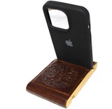 Genuine Leather Office desk stand For Apple iPhone 11 12 13 14 Pro Max 7 8 plus Wood diy Rustic Ancient Crafts SE XS Stand Vintage Style Full Grain Davis luxury Mini Art  Holes