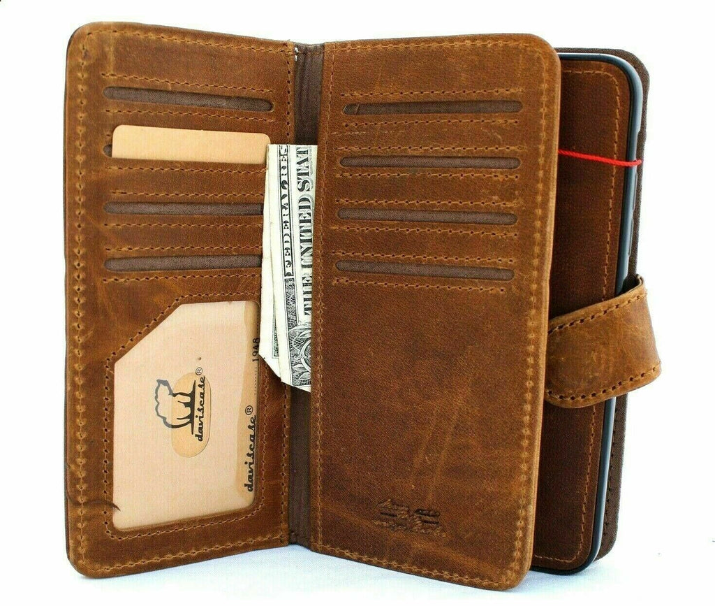 Handmade genuine full leather case for Apple iPhone 11 Pro Max with wallet features, magnetic detachable cover, and car holder, by DAVISCASE.