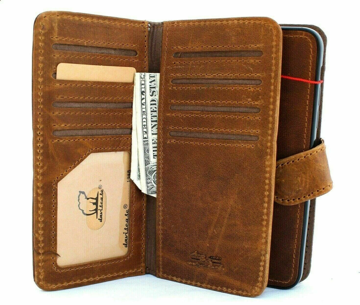 Handmade genuine full leather case for Apple iPhone 11 Pro Max with wallet features, magnetic detachable cover, and car holder, by DAVISCASE.