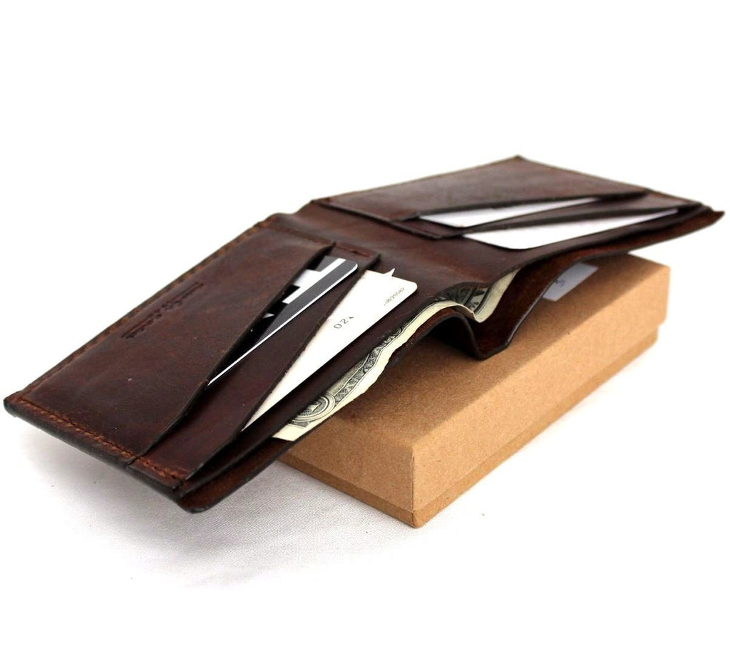 Men's brown DavisCase leather wallet with 4 credit card slots and a bill compartment, slim and handmade.