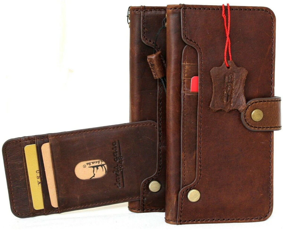 Genuine leather Samsung Galaxy Note 20 Ultra case by DAVISCASE with wallet design, rubber holder, wireless charging compatibility.