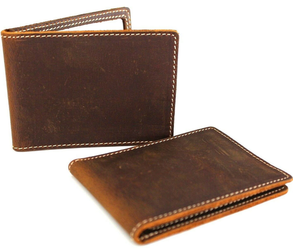 Men's genuine leather wallet by DAVISCASE with credit card slots, slim handmade design, oiled retro style, and ID window.