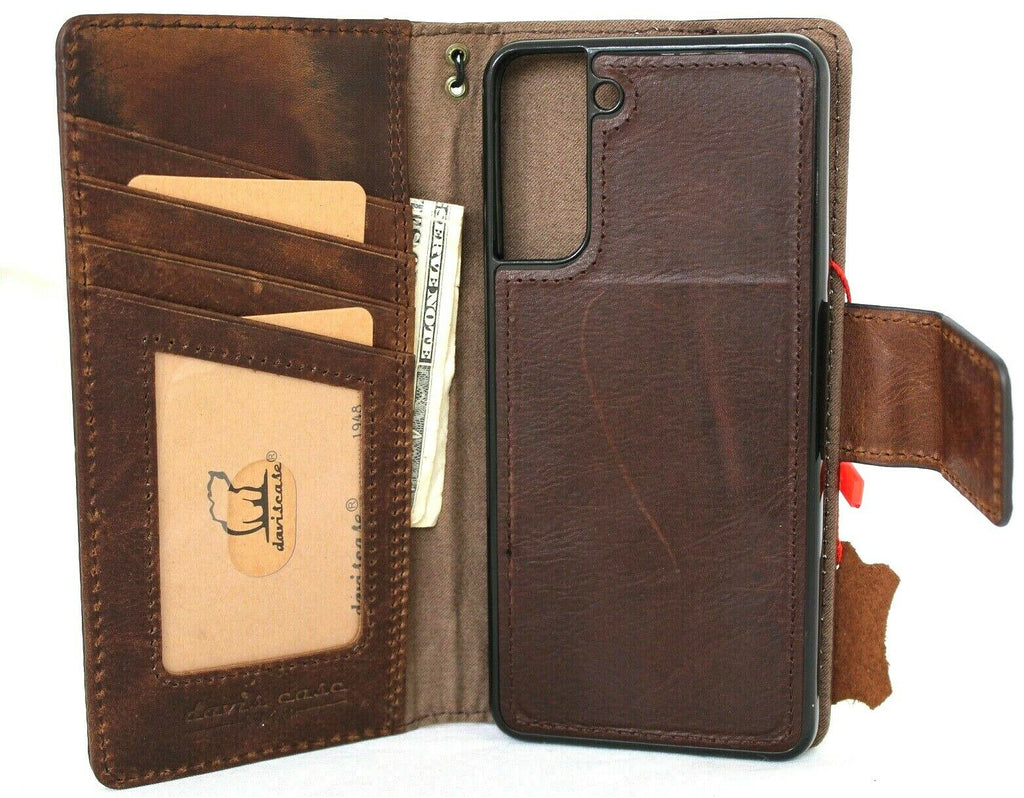 Genuine full leather wallet case for Samsung Galaxy S21 Plus 5G by DAVISCASE with ID window, card slots, magnetic stand, slim design