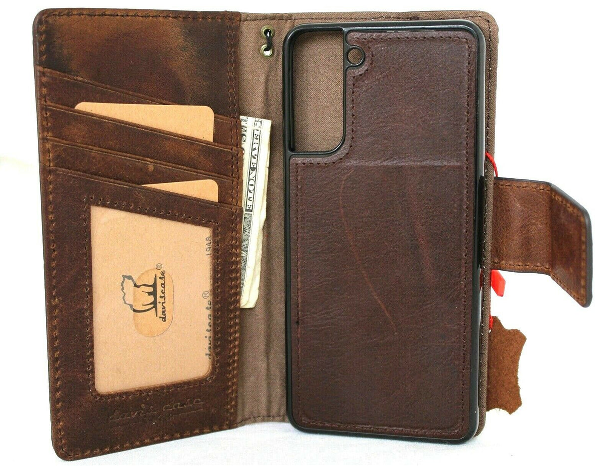 Genuine full leather wallet case for Samsung Galaxy S21 Plus 5G by DAVISCASE with ID window, card slots, magnetic stand, slim design