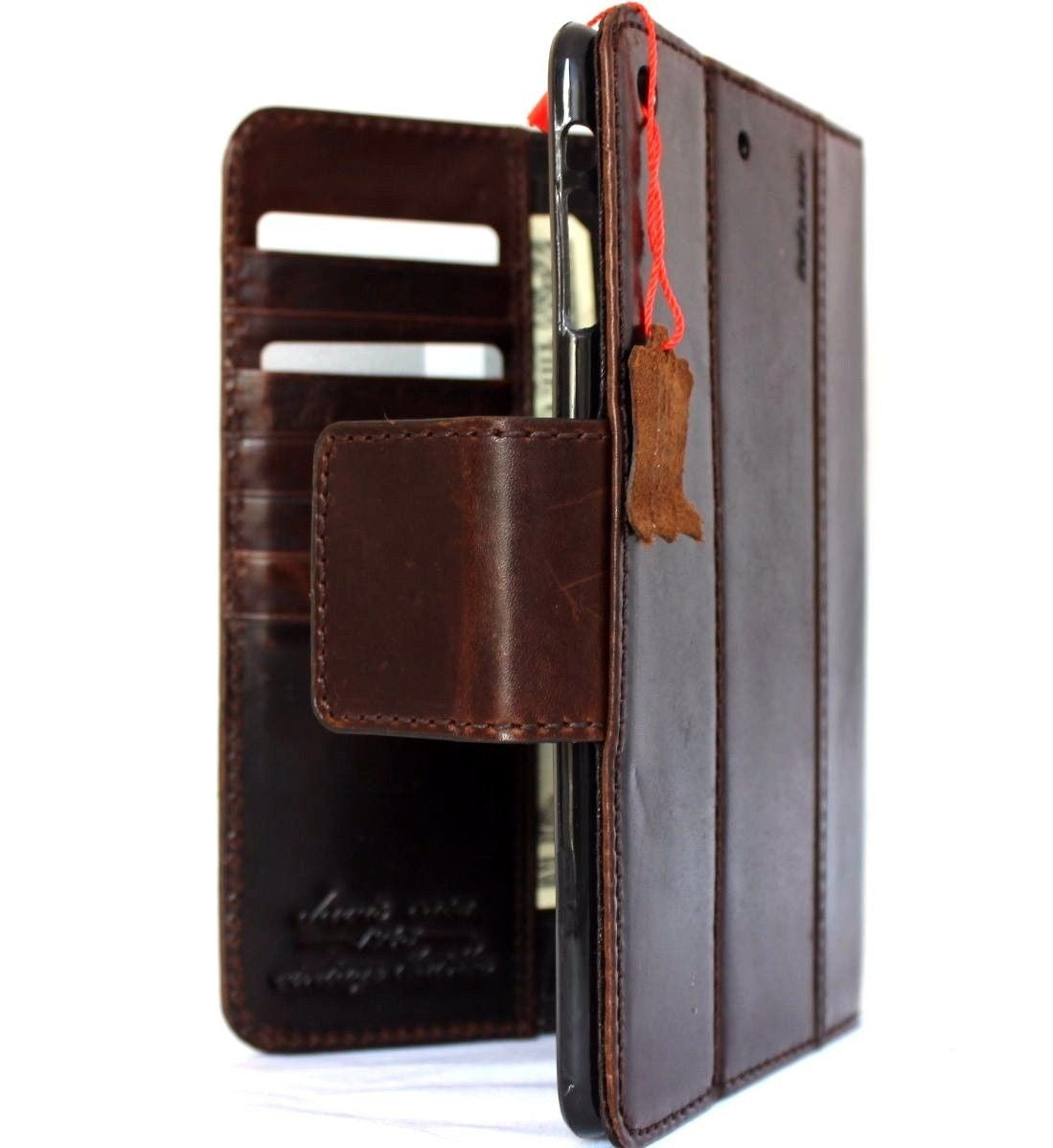 Vintage brown genuine leather iPad Mini 4 case cover with card slots, handcrafted handbag style by DavisCase.