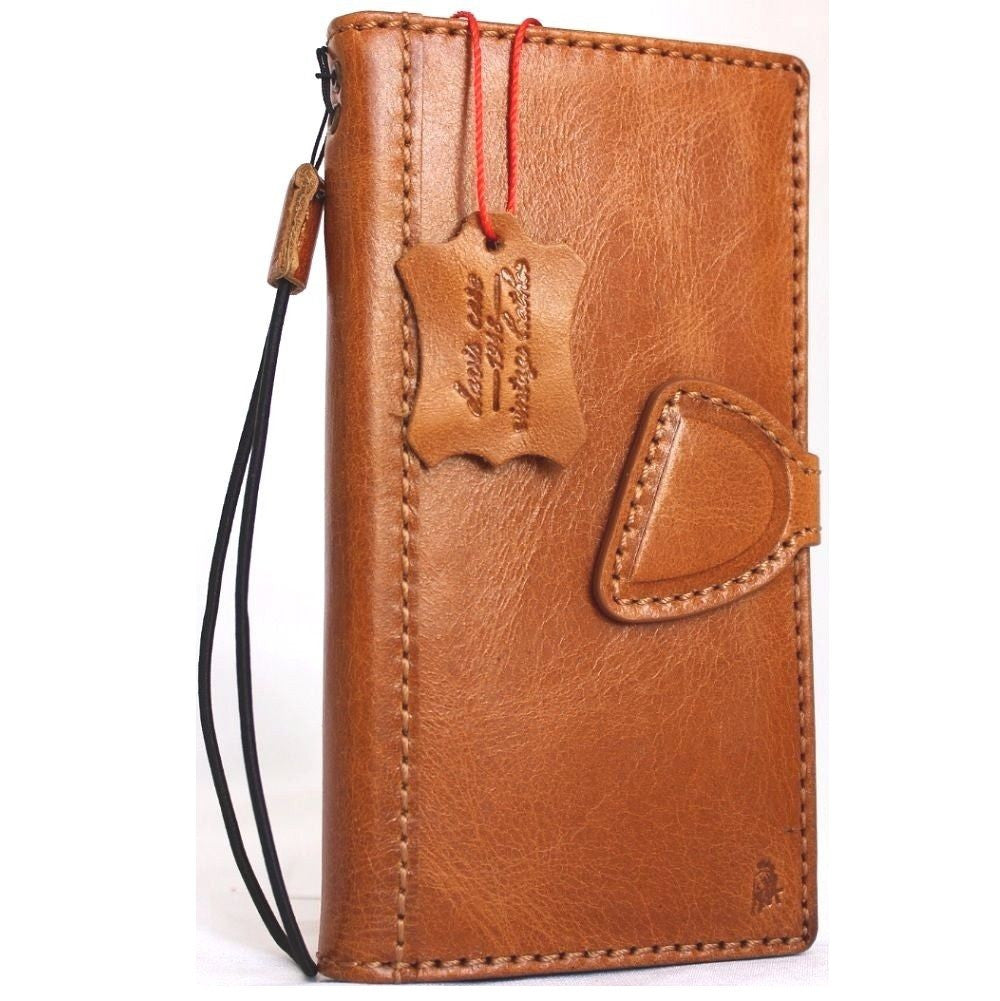 Handmade genuine leather Samsung Galaxy S8 wallet case with magnetic closure, featuring a classic book-style design.