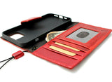 Genuine Red Leather Wallet Case For Apple iPhone 12 Pro Max Book ID Window Credit Card Slots Soft Cover Full Grain DavisCase