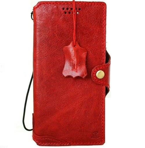 Red genuine full leather wallet case for iPhone 11 Pro Max with credit card slots, handmade by DAVISCASE. Slim and stylish design.