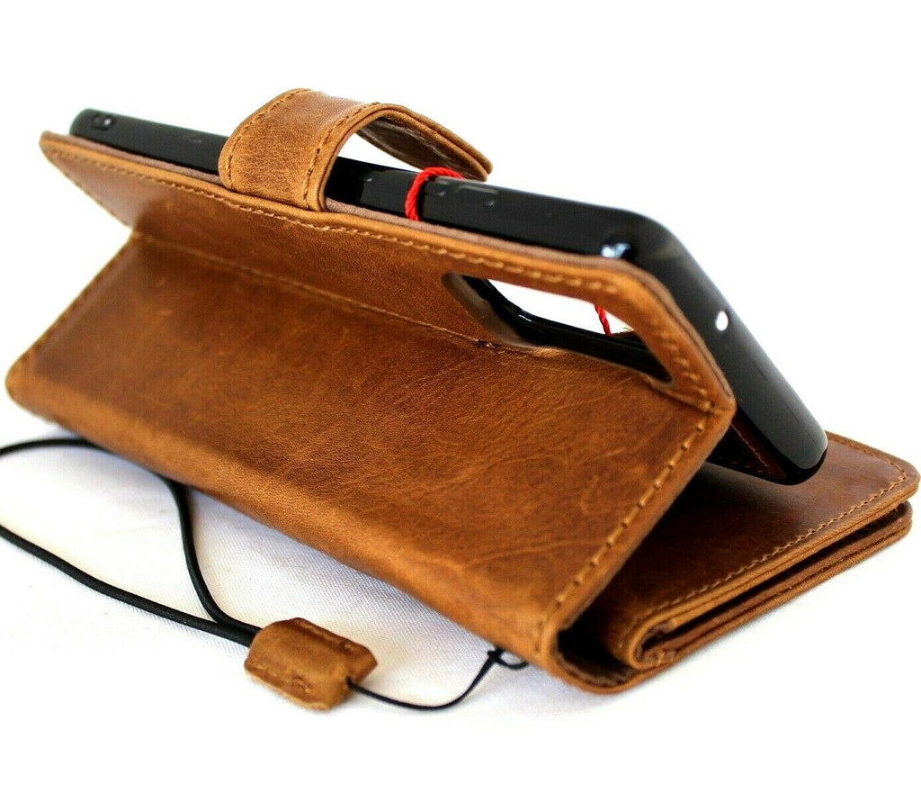Genuine full leather Samsung Galaxy Note 20 5G case with wallet design, removable cover, card window, magnetic stand, in black.