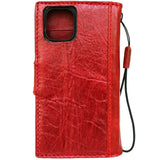 Echtes Naturleder Hülle für Apple iPhone 12 Mini Wallet Vintage Rot Magnetverschluss Design Karten Slim Soft Cover Davis