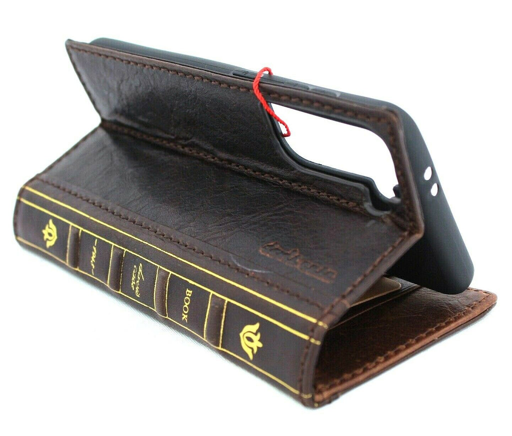 Genuine leather Samsung Galaxy S21 Bible design wallet case with card slots, ID window, wireless charging holder, by DAVISCASE