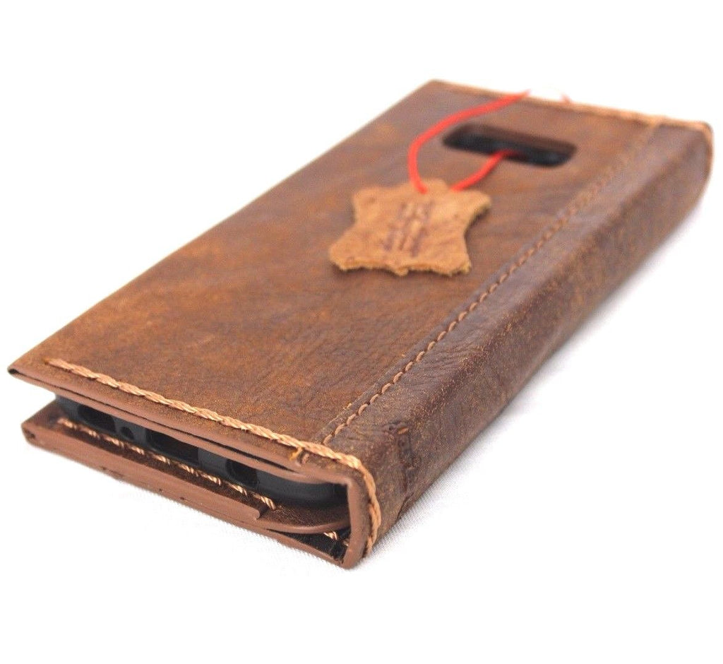 Vintage brown leather Samsung Galaxy S8 Plus wallet case with card slots, soft handmade leather cover for phones.
