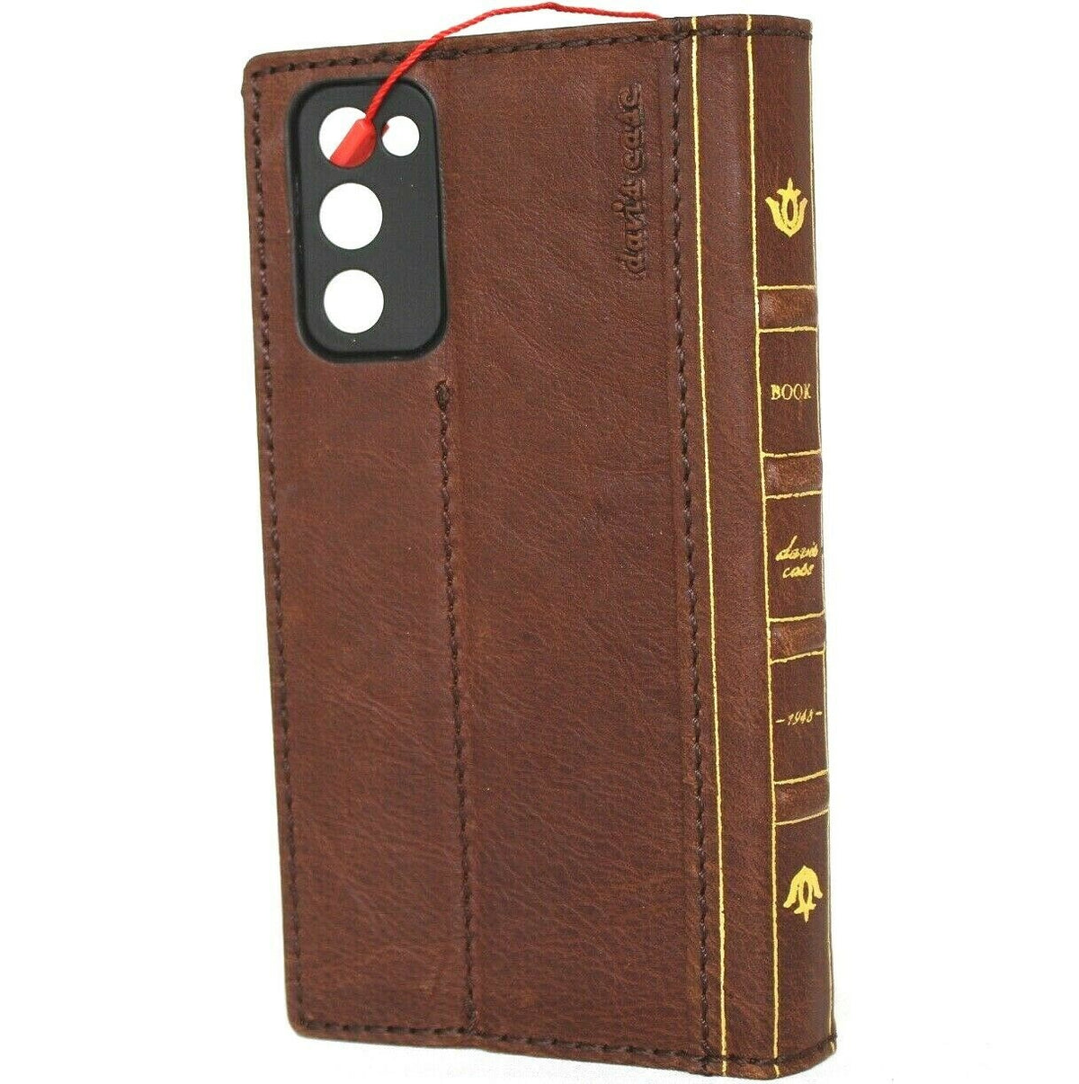 DavisCase genuine soft leather wallet cover for Samsung Galaxy S20 FE with Bible design, card slots, wireless charging holder, slim fit.