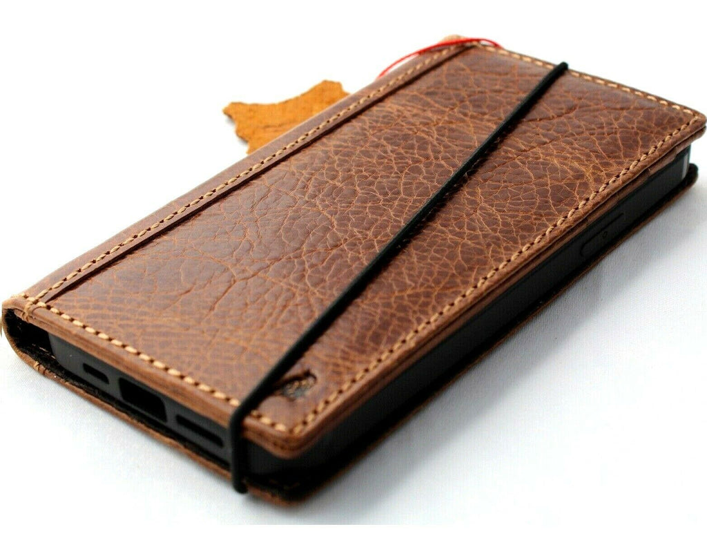 Handmade genuine leather Apple iPhone 16-15 Pro Max Air case with vintage tan wallet book design and full grain luxury finish.