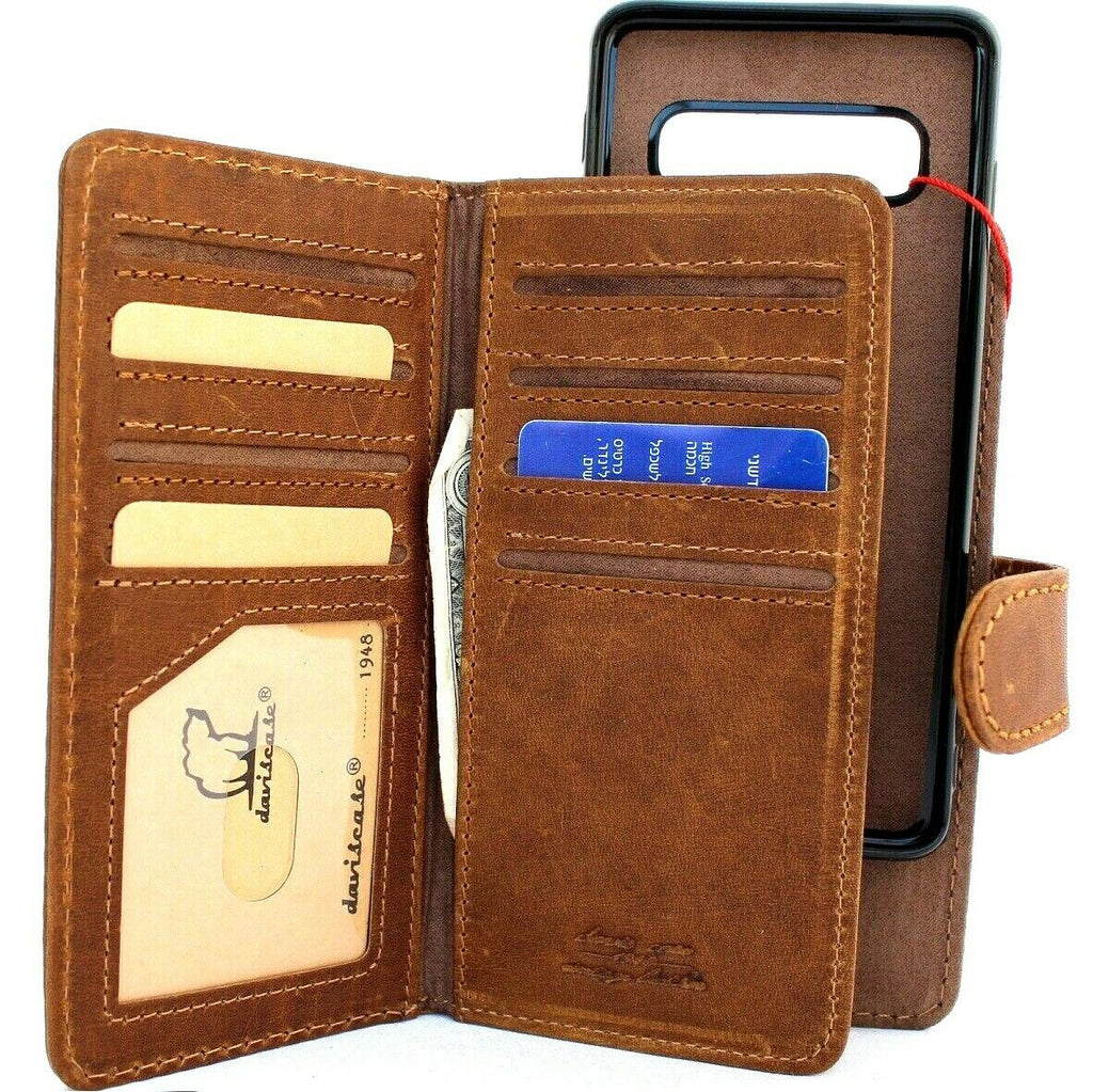 Genuine leather Samsung Galaxy S10 wallet case by DAVISCASE with card slots, rubber window, magnetic flip closure, slim design