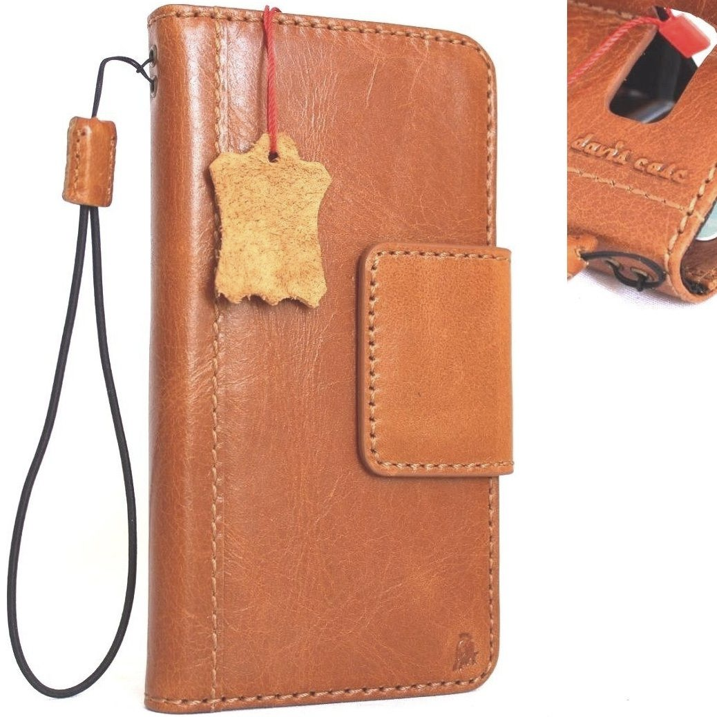 Light brown genuine vintage leather Samsung Galaxy S8 Plus wallet case with card slots and slim design.