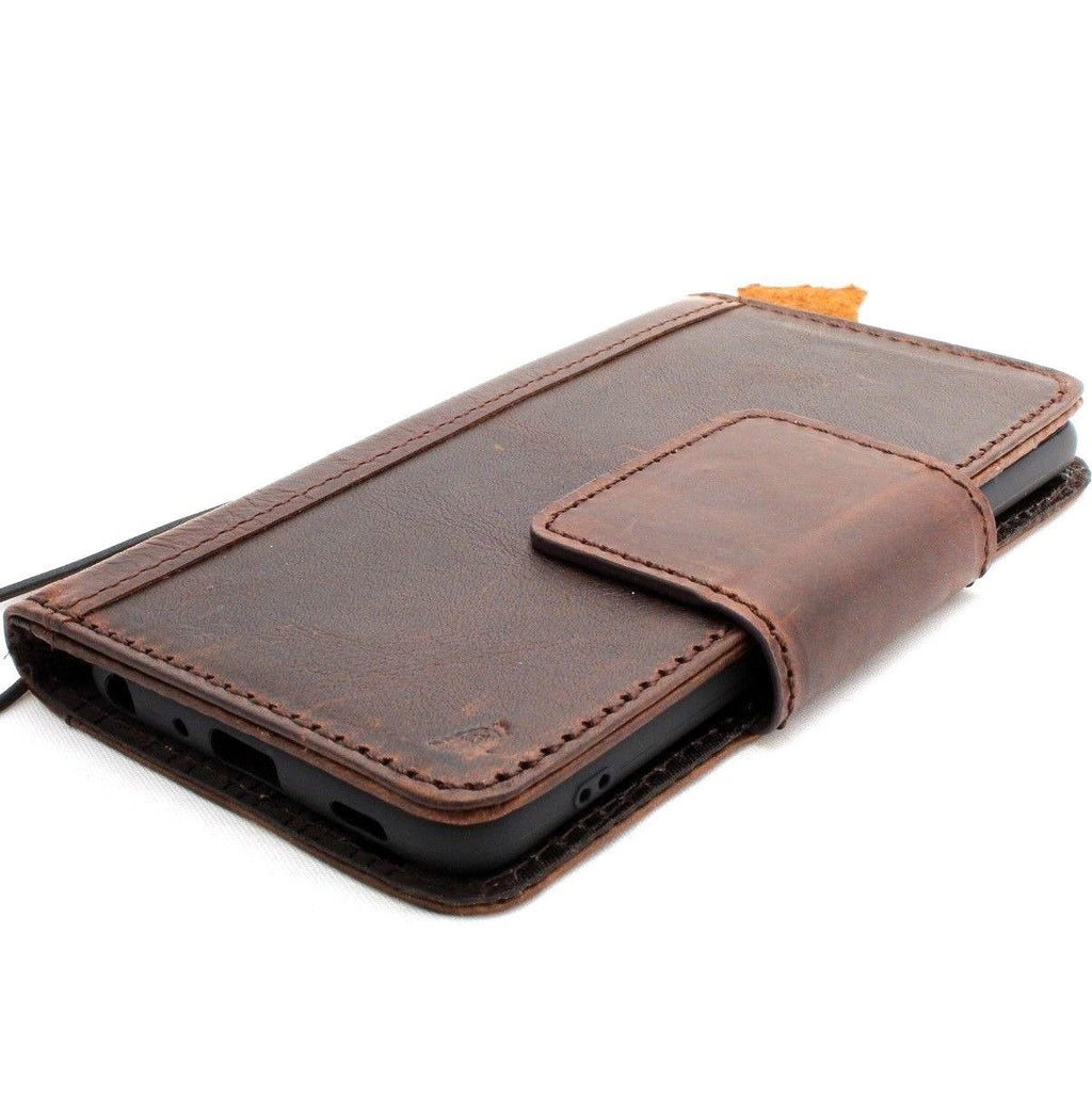 Genuine vintage leather phone case for LG G7 with card slots, magnetic cover, soft interior, and stand feature, handmade by vendor-unknown.