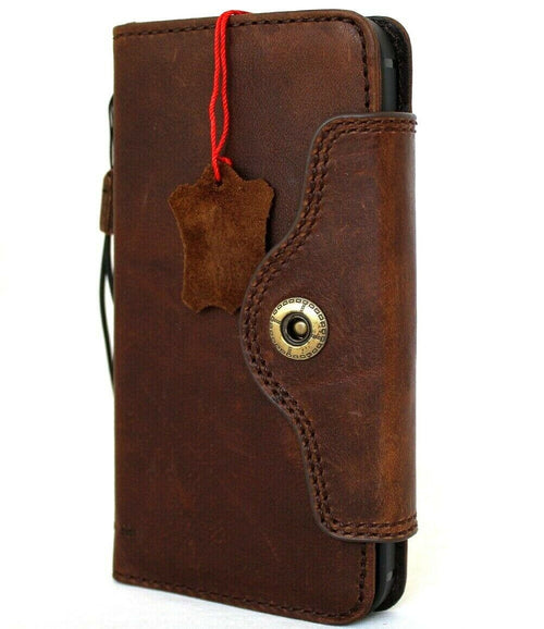 Genuine dark soft leather iPhone 12 Pro Max case with vintage book wallet style, credit card slots, slim soft cover by DAVISCASE