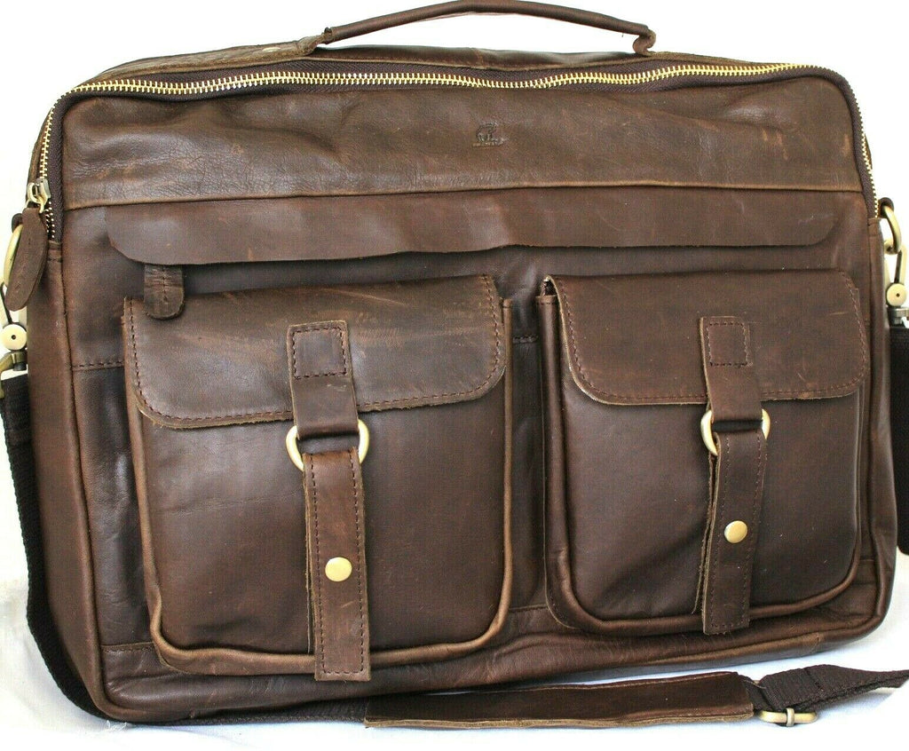 Genuine soft leather men's shoulder satchel bag by DAVISCASE, with a spacious interior for laptops, MacBooks, and tablets.